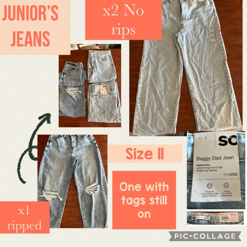 3pr Lt Blue Baggy Dad Jeans for Juniors. One with tags on. $15 ea or $40 for 3.